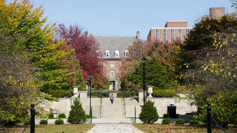 Walkway to West Halls Quad at Penn State University Park in Autumn