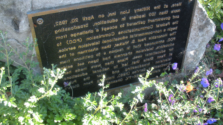 Plaque commemorating birth of educational television outside the Outreach Building