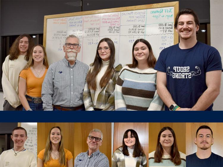 The before, top, and after, bottom, photos of the hair donors for the 2025 THON sendoff dinner and hair auction at Penn State DuBois.